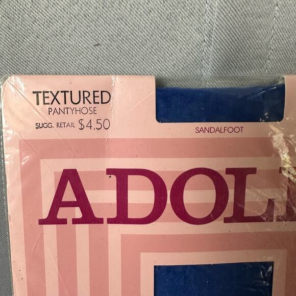 Womens NOS Vintage Adolfo Bright Blue Textured Sandalfoot Nylon Pantyhose Size B - Picture 5 of 5